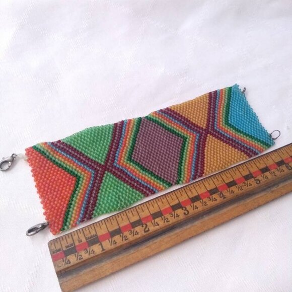 Wide Hand Beaded Vintage Bracelet Jewelry Woman Man Child Kid Accessories - Picture 5 of 10